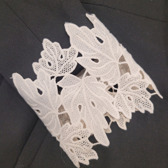 Zara Black Overcoat Jacket with White Lace Accents Women's XSmall - Picture 3 of 11